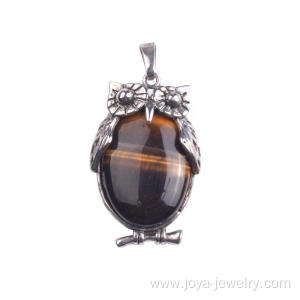 Men's Tiger Eye Stone Pendant Necklace Silver Plated Owl Vintage Necklace Jewelry